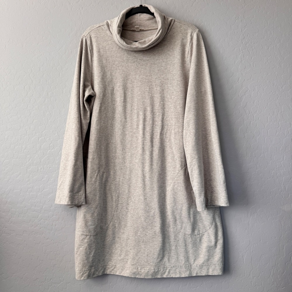 Garnet Hill Large Oatmeal Tencel Blend Cowl Neck Long Sleeve Pocket Tunic Dress